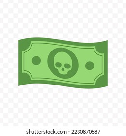 Vector illustration of Skull banknote in green color on transparent background (PNG).