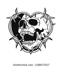 vector illustration of a skull with barbed wire