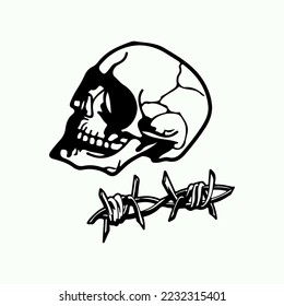 vector illustration of a skull and barbed wire