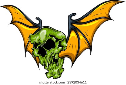 vector illustration of skull and bat wing on white background.