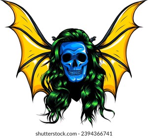 vector illustration of skull and bat wing on white background.