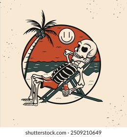 Vector Illustration Skull Beach Chilling