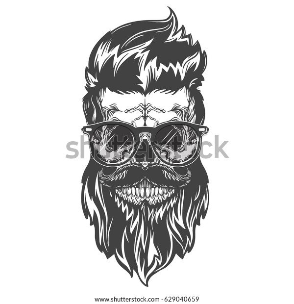 Vector Illustration Skull Beard Mustache Hipster Stock Vector (Royalty ...