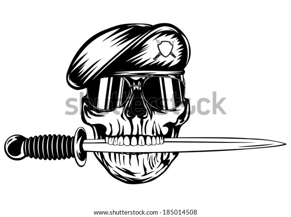 Vector Illustration Skull Beret Dagger Stock Vector (Royalty Free ...