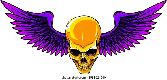 vector illustration of Skull with bird wings