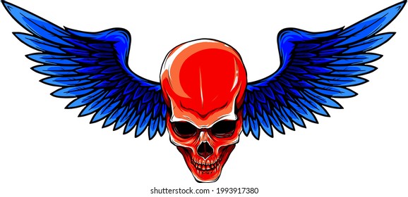 vector illustration of Skull with bird wings