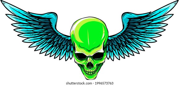 vector illustration of Skull with bird wings