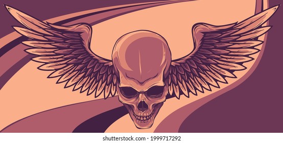 ilustración vectorial del cráneo con alas de pájaro