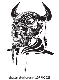 Vector illustration of a skull in black and white graphic style