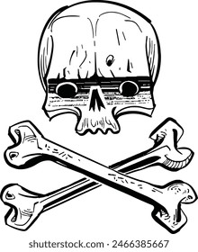 the vector illustration of skull with bones in black and white
