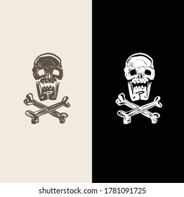 the vector illustration of a skull  with bones cross