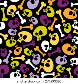 A vector illustration of skull and bones seamless pattern background.