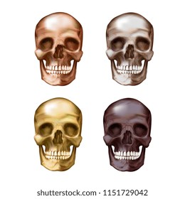 Vector. Illustration of a skull. Bronze, gold, metallic, burgundy color