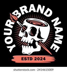 Vector illustration skull with brush. For t-shirts, stickers and other similar products.