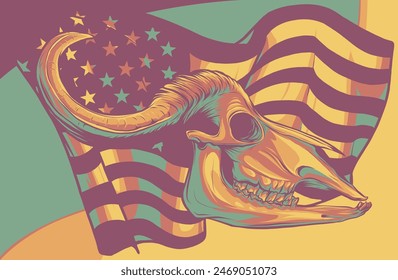 vector illustration of Skull buffalo with american flag