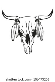 Vector illustration skull bull with feathers