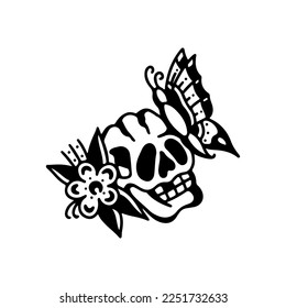 vector illustration of a skull with a butterfly