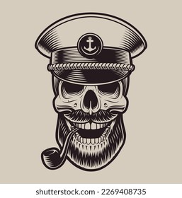 Vector illustration skull captain on a light background