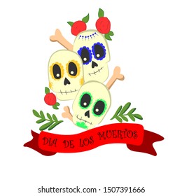 
vector illustration, skull card, holiday day of the dead