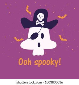 vector illustration of skull in cartoon style for halloween in costume of pirate