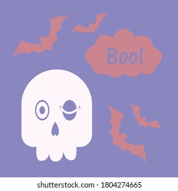 vector illustration of skull in cartoon style for halloween in costume of ghost 
