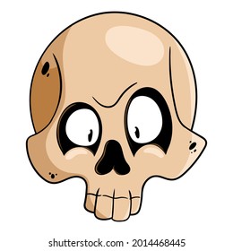 Vector illustration of a skull in cartoon style. Funny skull. Cartoon skull isolated on white background.
