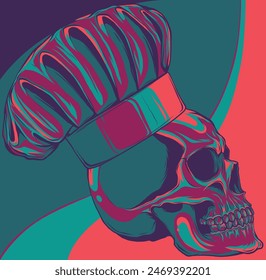 vector illustration of skull in chef hat