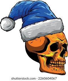 vector illustration of Skull Christmas santa clous hat