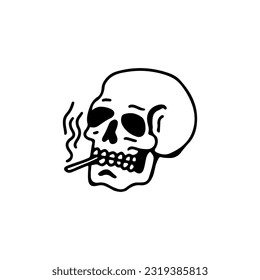 vector illustration of a skull with a cigarette