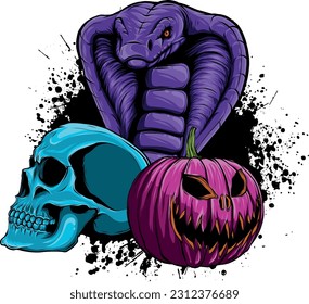 vector Illustration of skull with cobra and pumpkin