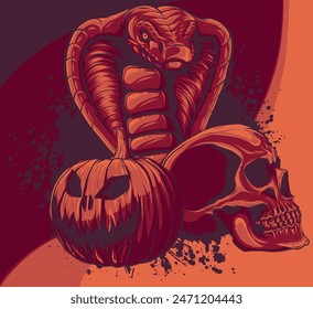 vector Illustration of skull with cobra and pumpkin
