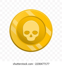 Vector illustration of Skull coin in gold color on transparent background (PNG).