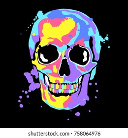 Vector illustration with skull and color splashes.  Original design.