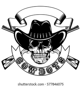 Vector Illustration Skull Cowboy Hat Crossed Stock Vector (Royalty Free ...