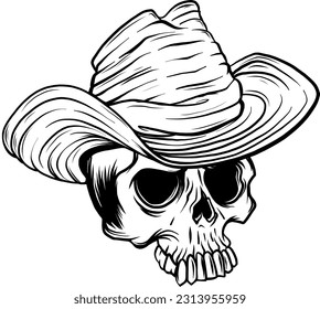 vector illustration of Skull cowboy monochrome on white background