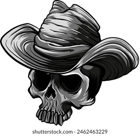 vector illustration of Skull cowboy monochrome on white background