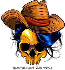 vector illustration of Skull cowboy on white background. digital hand draw design