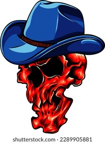 vector illustration of Skull cowboy on white background. digital hand draw design