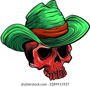 vector illustration of Skull cowboy on white background. digital hand draw design