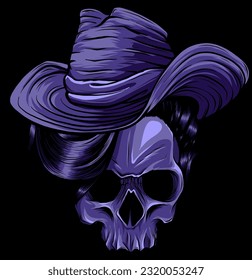 vector illustration of Skull Cowboy on black background