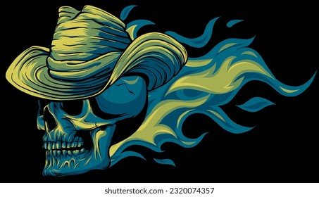 vector illustration of Skull cowboy on black background