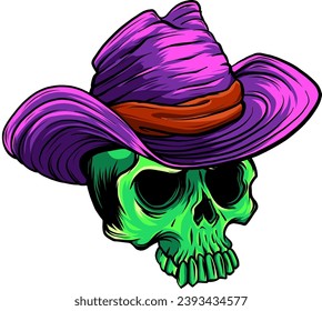 vector illustration of Skull cowboy on white background. digital hand draw