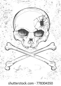 vector illustration of skull and crossbones on textured background