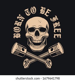 Vector illustration of skull with crossed pistons on the dark background