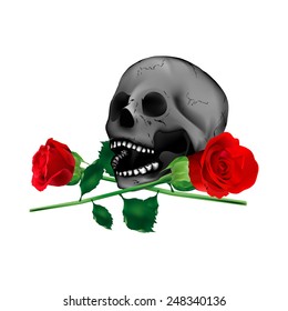 vector illustration of a skull and crossed roses