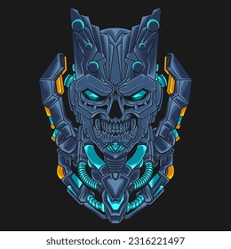 vector illustration of skull with cyborg style great for print, mecha wallpaper