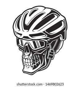 Vector illustration of a skull cyclist in helmet on the white background.