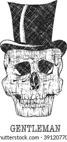 Vector illustration of skull in cylinder. Design for shirt, for T-shirt with skull.