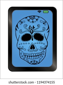 Vector illustration of Skull the Day of the Dead on background plate. Dia de los Muertos - Day Of The Dead Mexico. Hand drawn.
