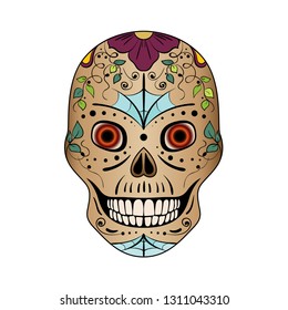 Vector illustration of Skull the Day of the Death. Day of The Dead colorful sugar skull with floral ornament and flower seamless pattern. Vector illustration of a color sugar skull.